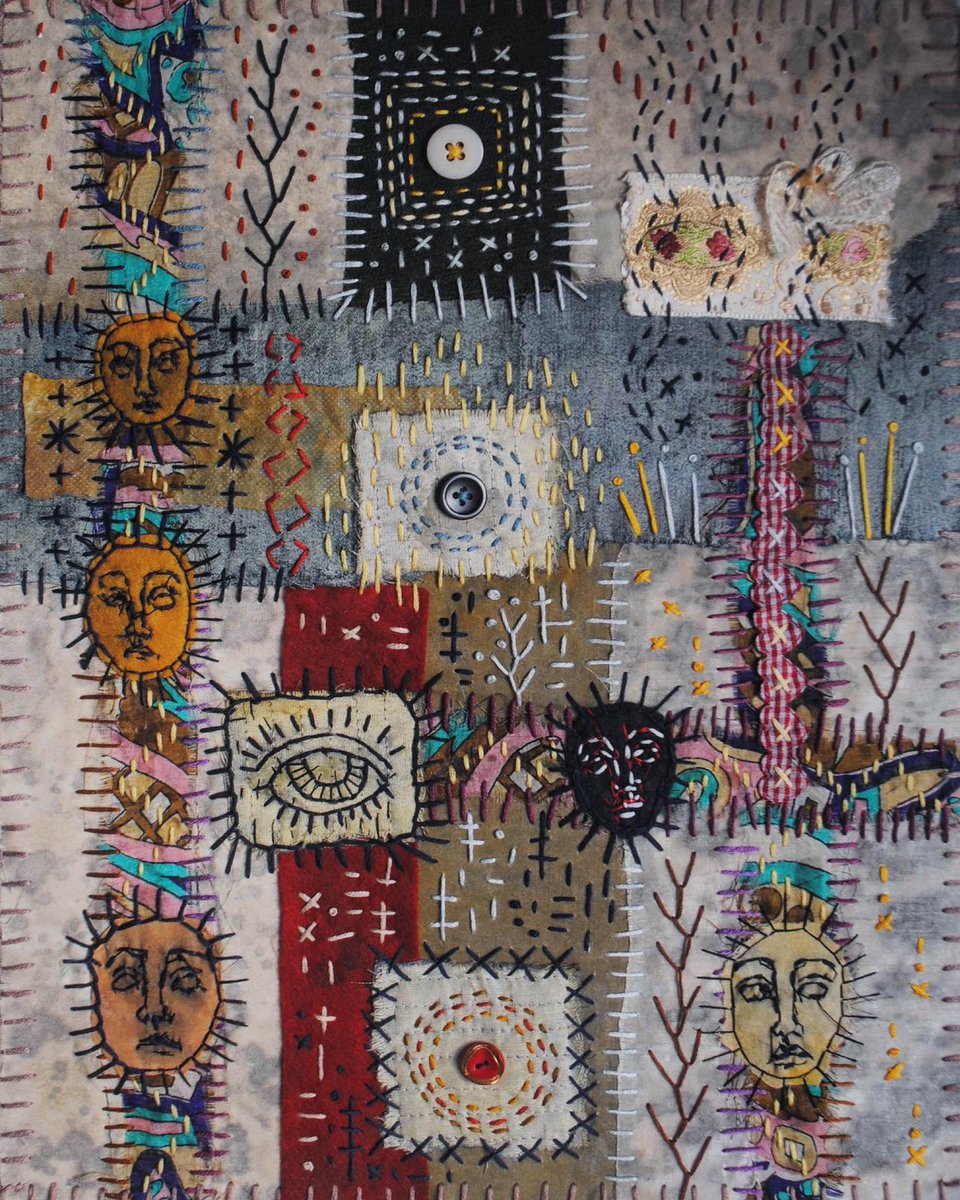 “Naughts and Crosses” - 23.11.2022

.. 

#stitchedart #roughembroidery #outsiderart #textileart #patchwork #textilecollage #faceembroidery #texturedart #primitiveart