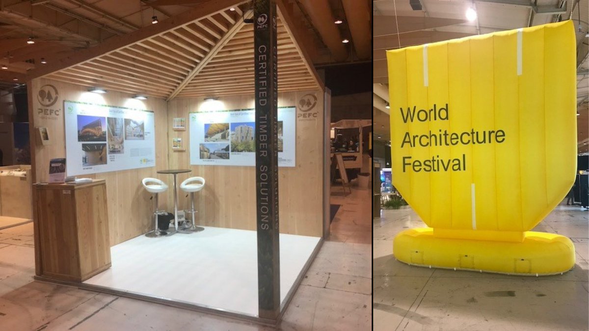 PEFC's tweet photo. We are excited to be at the @worldarchfest, discussing construction with certified timber with the #architecture community. Visit our stand and take your chance to win the book Tomorrow’s Timber, by Dr. Pablo van der Lugt! #WAF22 https://t.co/tVDPjKs0zo