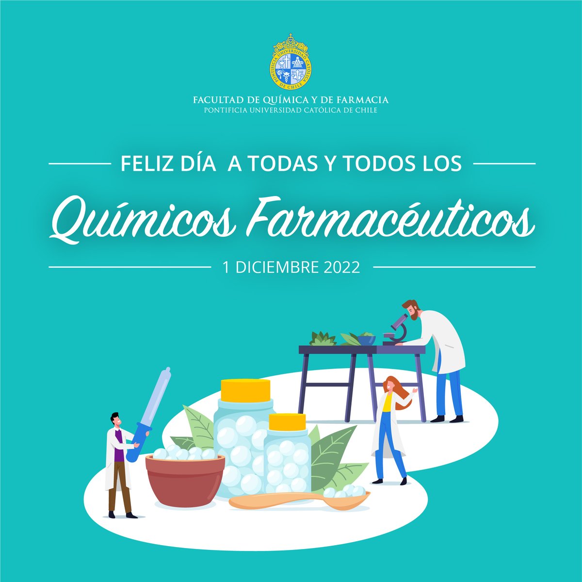FQuimica_UC's tweet photo. Hoy, en el Día Panamericano del Químico Farmacéutico, le enviamos un cordial saludo a todas y todos los Químicos Farmacéuticos, reconociendo y agradeciendo su labor, dedicación y valioso aporte científico al mundo de la salud y a nuestra sociedad en general. https://t.co/AwCXwTiM8g