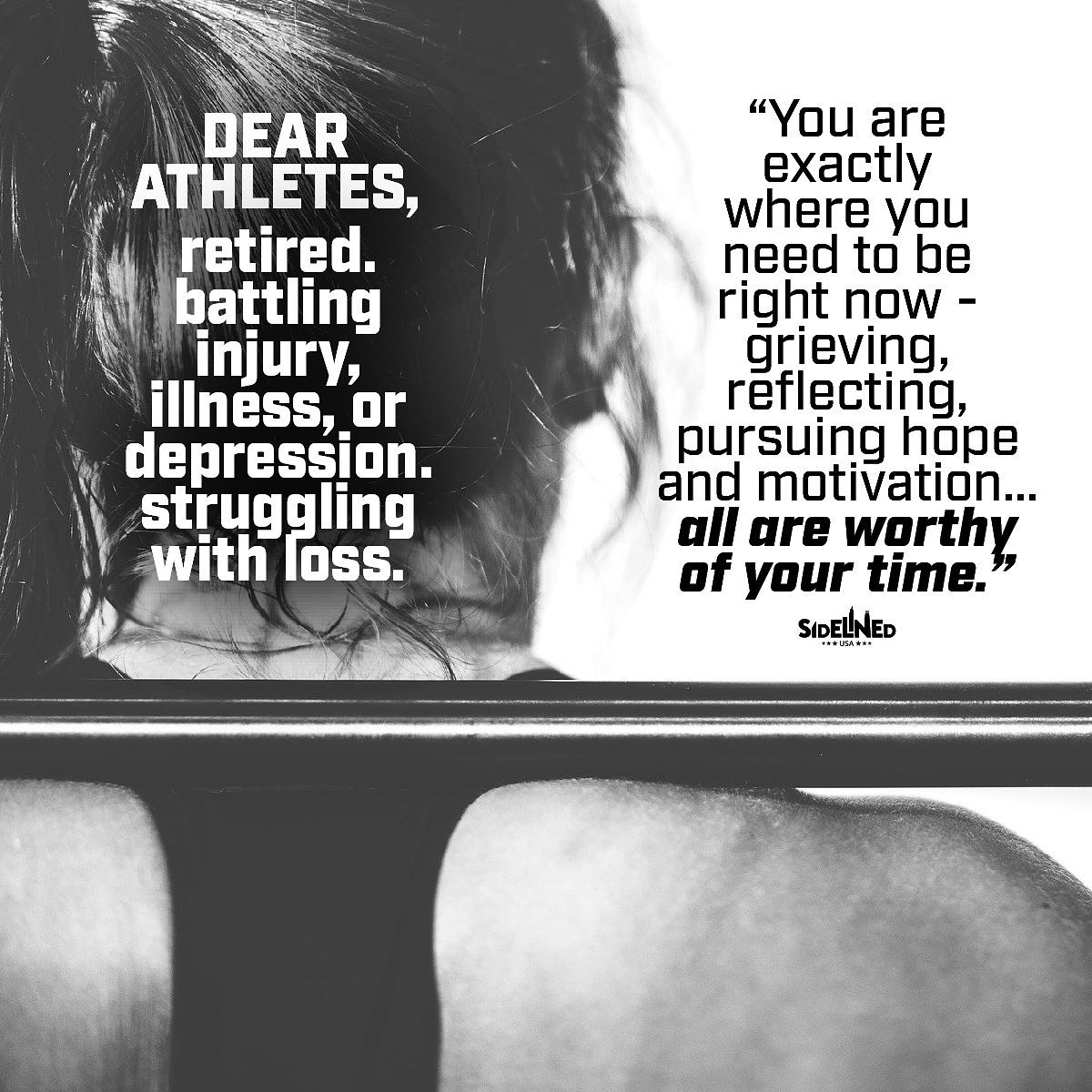 sidelined_usa's tweet photo. To the athlete who is trying to cope with emotions as you are moving through a difficult period in your life - please know that you are not alone. You have the right to grieve, the right to feel pain, and the right to take the time you need to process it all. 💙♥️ https://t.co/bs7XGxUj5e