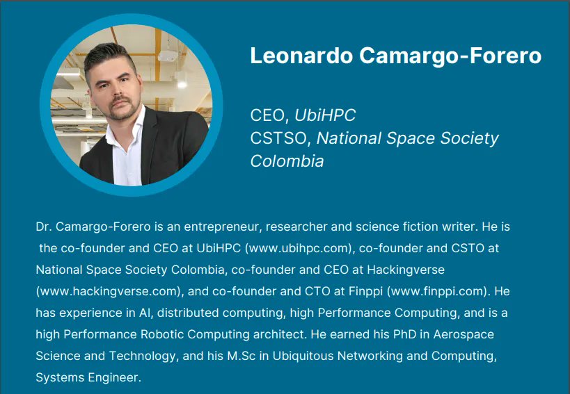 Leonardo Camargo Forero (@leonardocf71) on Twitter photo Tomorrow the <a href="/CompTIA/">CompTIA</a> Global Space Summit in Washington DC with the participation of <a href="/UbiHPC/">UbiHPC</a>, the <a href="/nspacesco/">National Space Society Colombia</a>, the <a href="/WhiteHouse/">The White House</a>, <a href="/NASA/">NASA</a>, <a href="/JAXA_en/">JAXA(Japan Aerospace Exploration Agency)</a>, <a href="/LockheedMartin/">Lockheed Martin</a> and much more dreaming with humanity conquering space. Tomorrow the <a href="/CompTIA/">CompTIA</a> Global Space Summit in Washington DC with the participation of <a href="/UbiHPC/">UbiHPC</a>, the <a href="/nspacesco/">National Space Society Colombia</a>, the <a href="/WhiteHouse/">The White House</a>, <a href="/NASA/">NASA</a>, <a href="/JAXA_en/">JAXA(Japan Aerospace Exploration Agency)</a>, <a href="/LockheedMartin/">Lockheed Martin</a> and much more dreaming with humanity conquering space.
