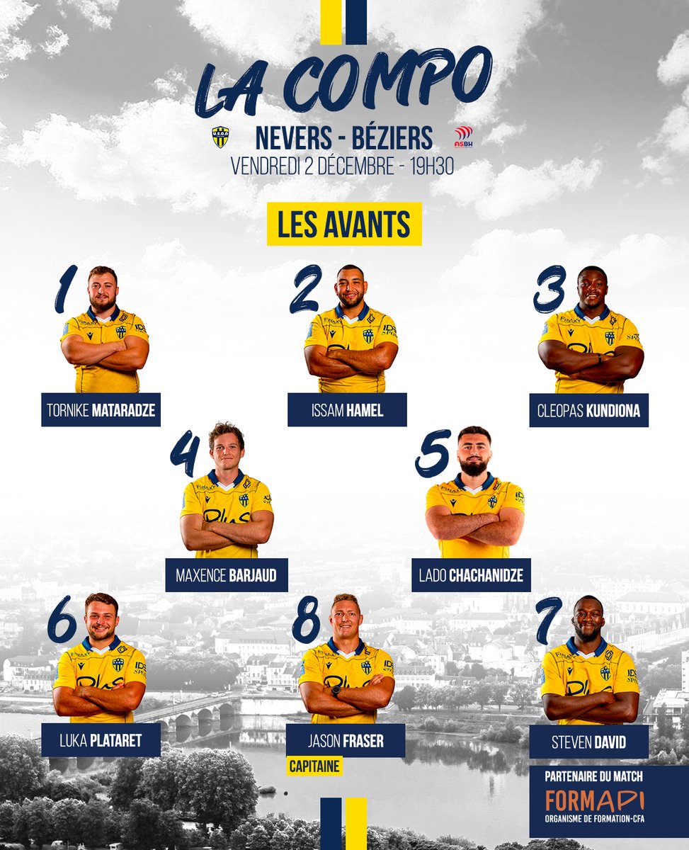 usonneversrugby's tweet photo. 📢 La COMPO !
🏉 Nevers vs Béziers
📅 Vendredi 2 Décembre
🏟 Au Stade du Pré Fleuri
⏰ Coup d'envoi à 19h30
📺 Diffusion sur Rugby +
📱 Actions en live sur notre application USON Nevers Rugby
💻 En détail sur https://t.co/v3kw7xNLWw
#USONASBH #PROD2 #J13 https://t.co/ITziryGJYL