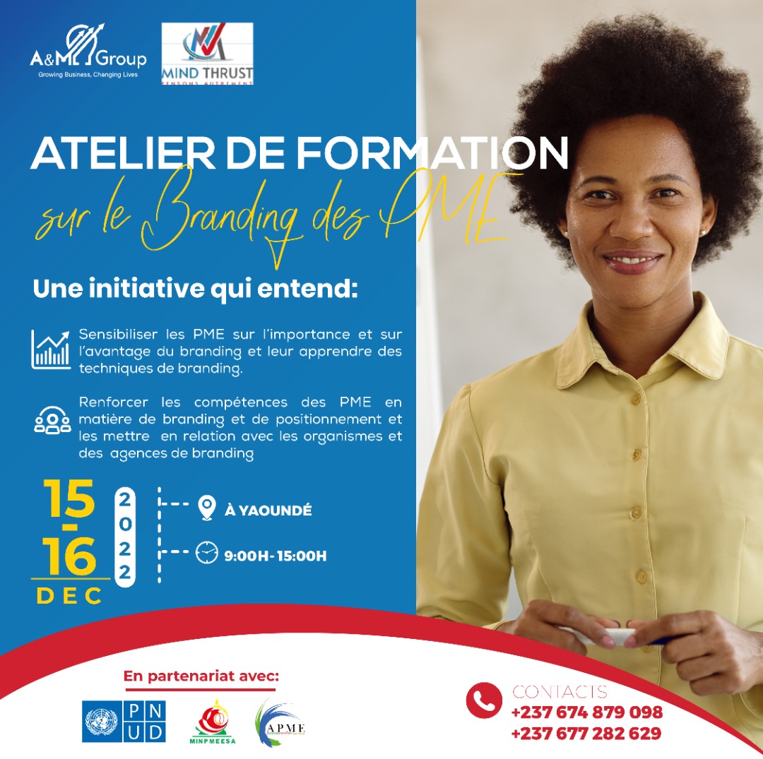 A&M Group (@am_group18) on Twitter photo Entrepreneurs, PME, Grand Public,
    Sous le Haut Patronage du (MINPMEESA), A&M GROUP AFRICA et MIND THRUST vous offrent l'opportunité de renforcer vos compétences en matière de Branding afin de promouvoir le #MadeInCameroun.
Inscrivez-Vous via ce lien forms.gle/5FcX1WcExvfMDh… Entrepreneurs, PME, Grand Public,
    Sous le Haut Patronage du (MINPMEESA), A&M GROUP AFRICA et MIND THRUST vous offrent l'opportunité de renforcer vos compétences en matière de Branding afin de promouvoir le #MadeInCameroun.
Inscrivez-Vous via ce lien forms.gle/5FcX1WcExvfMDh…