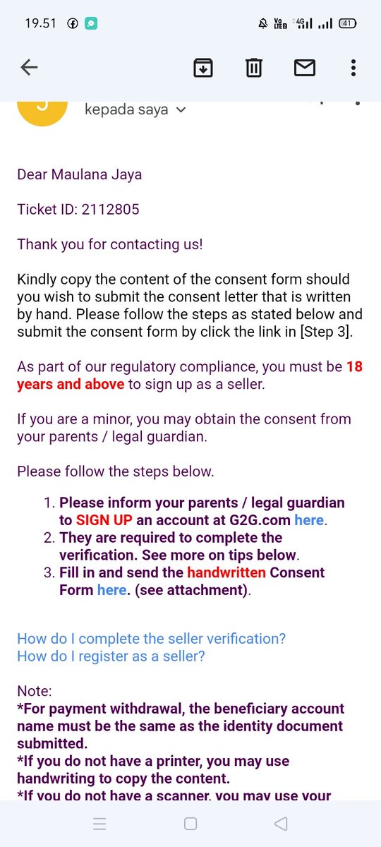 Naruto8173's tweet photo. @G2Gdotcom 
hello, I have sent a parental consent letter for verification,  why do you keep replying like this? I get confused https://t.co/xKblEwlYiu