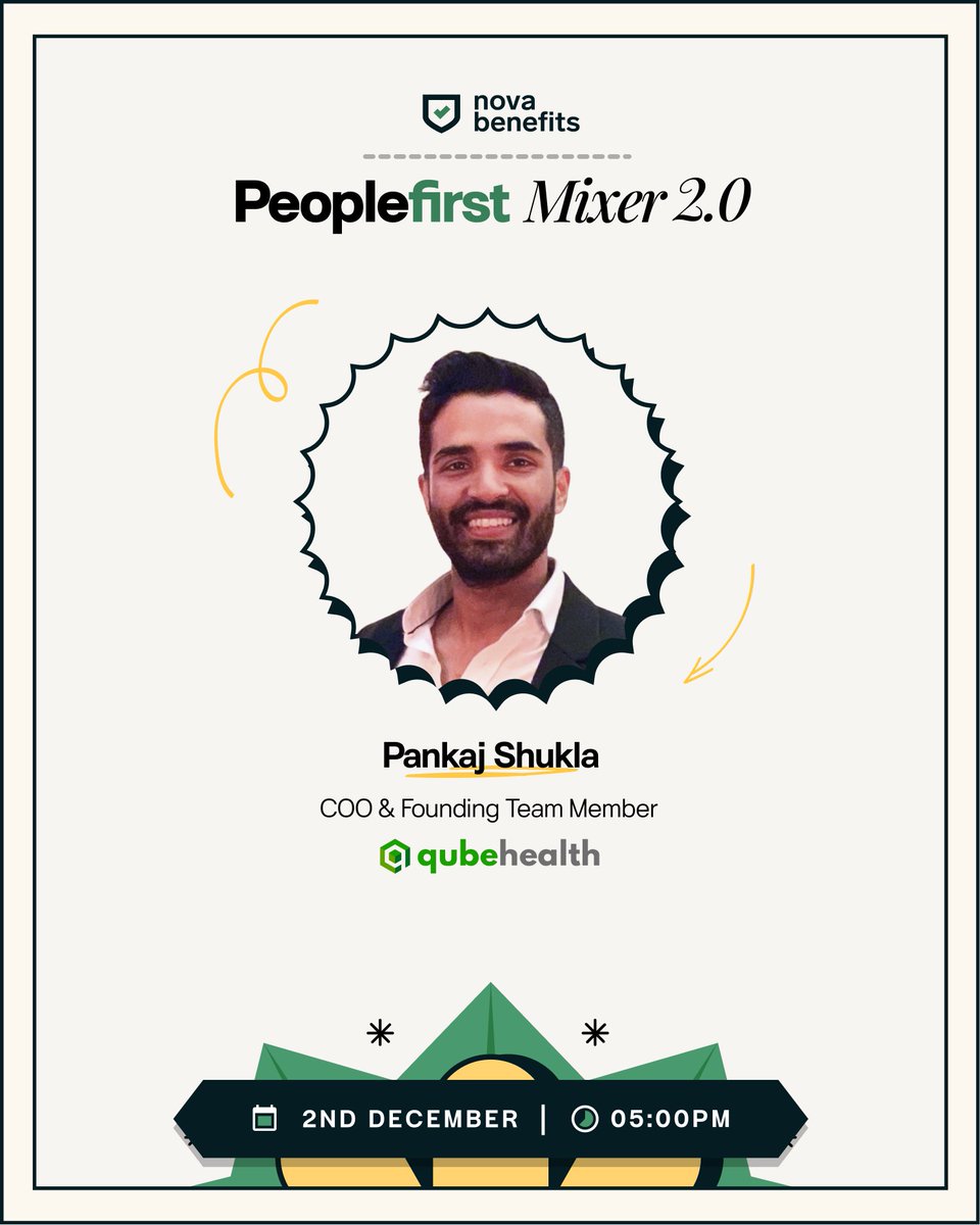 novabenefits's tweet photo. Meet @PunkajShukla. He is the Founding Member &amp; Chief Operating Officer at @QubeHealthCare. 
They help employers simplify healthcare management and we are happy to have them as our partner for the People First Mixer.

See you tomorrow, @PunkajShukla 

#PeopleFirstWithNova https://t.co/fueATGm6Z8