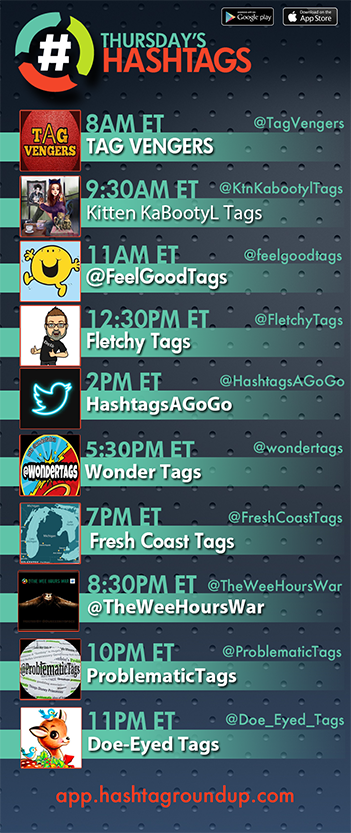 HashtagRoundup's tweet image. Hashtag Roundup - Thursday 

❤️# Games? Tweet w/us!

Follow us &amp;amp; Download our FREE @HashtagRoundup app for daily schedule &amp;amp; notifications right to your phone!
👉app.hashtagroundup.com👈