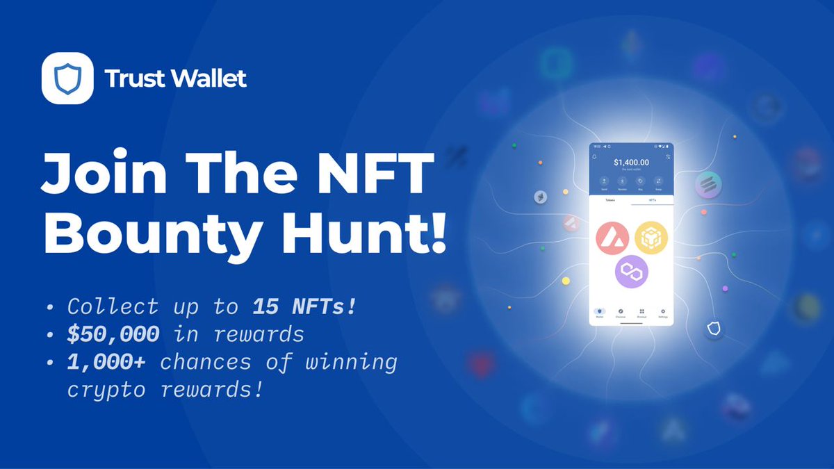 Use your #NFT from this giveaway to unlock entry to the #TrustWallet bounty hunt GRAND PRIZE!
Entry details here: community.trustwallet.com/t/join-the-nft…