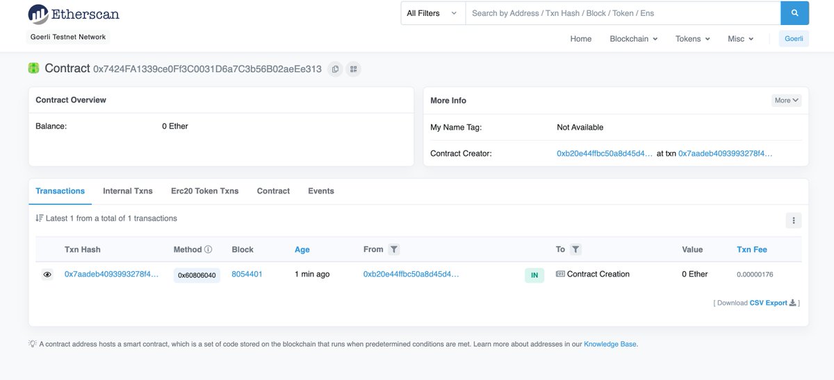 wuji7707's tweet photo. I'm off localhost 🤯

Deployed my smart contract to an actual Ethereum testnet w/ the help of @_buildspace!

Here it is on Etherscan ✨: https://t.co/csHE8dX1kv