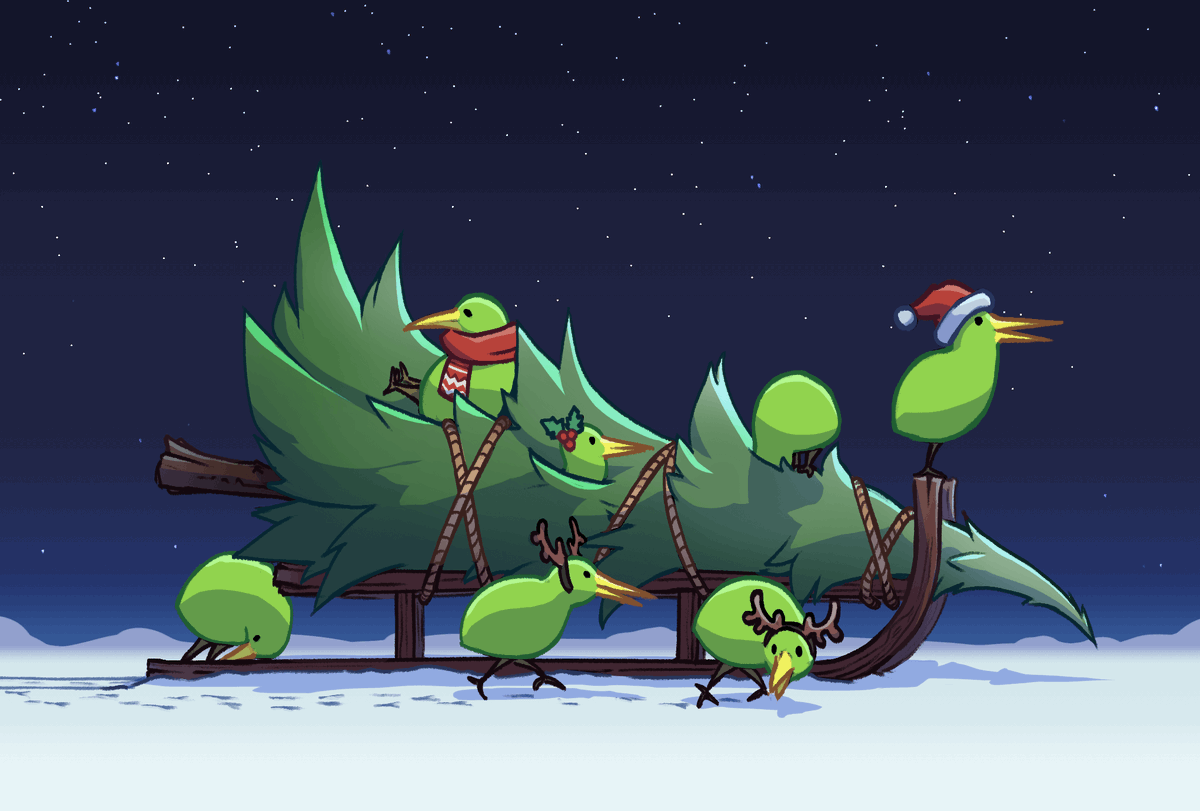 "It is December, and the local Finnish kiwi population gathers to decorate spruce trees.
Scientists are not sure about the reasons of this behaviour, but they all agree on one thing: it is very cute"

mekiwi.org gets in the Christmas spirit👇