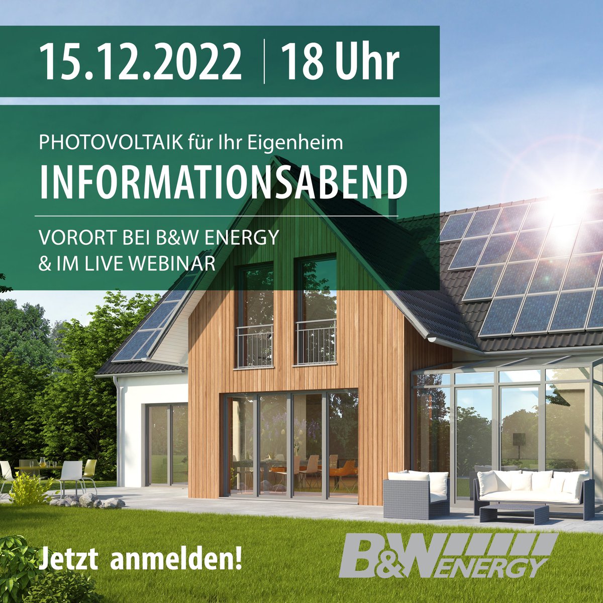 BW_Energy_'s tweet photo. Solarstrom als zentraler Baustein der Energiewende und Ausgangspunkt neuer ganzheitlicher Energielösungen für Ihr Zuhause.
 
Teilnahme Vorort bei der B&amp;W Energy GmbH &amp; Co. KG , Leblicher Straße 27, 46359 Heiden oder über das Live-Webinar.

Anmeldung unter:
https://t.co/ioho8eb4k7 https://t.co/pofU3wJ2hX