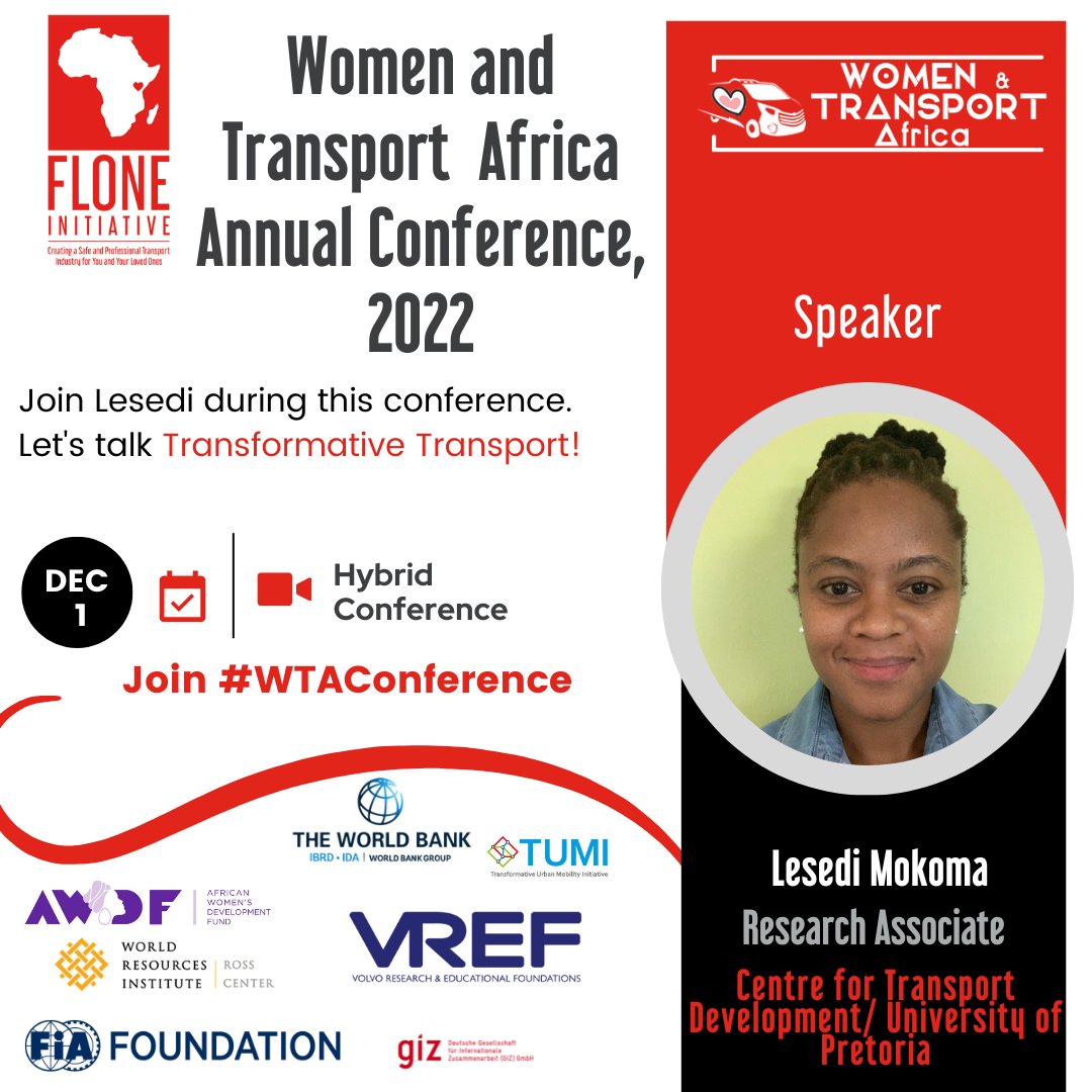 FloneInitiative's tweet photo. What does #TransformativeTransport mean to you? Join Lesedi Mmatoka Mokoma to #ShapeTheFuture of transport. She is speaking now at #WTAConference. Watch her session now at https://t.co/gjTwABm4Xp. https://t.co/3eX3XYtHM8
