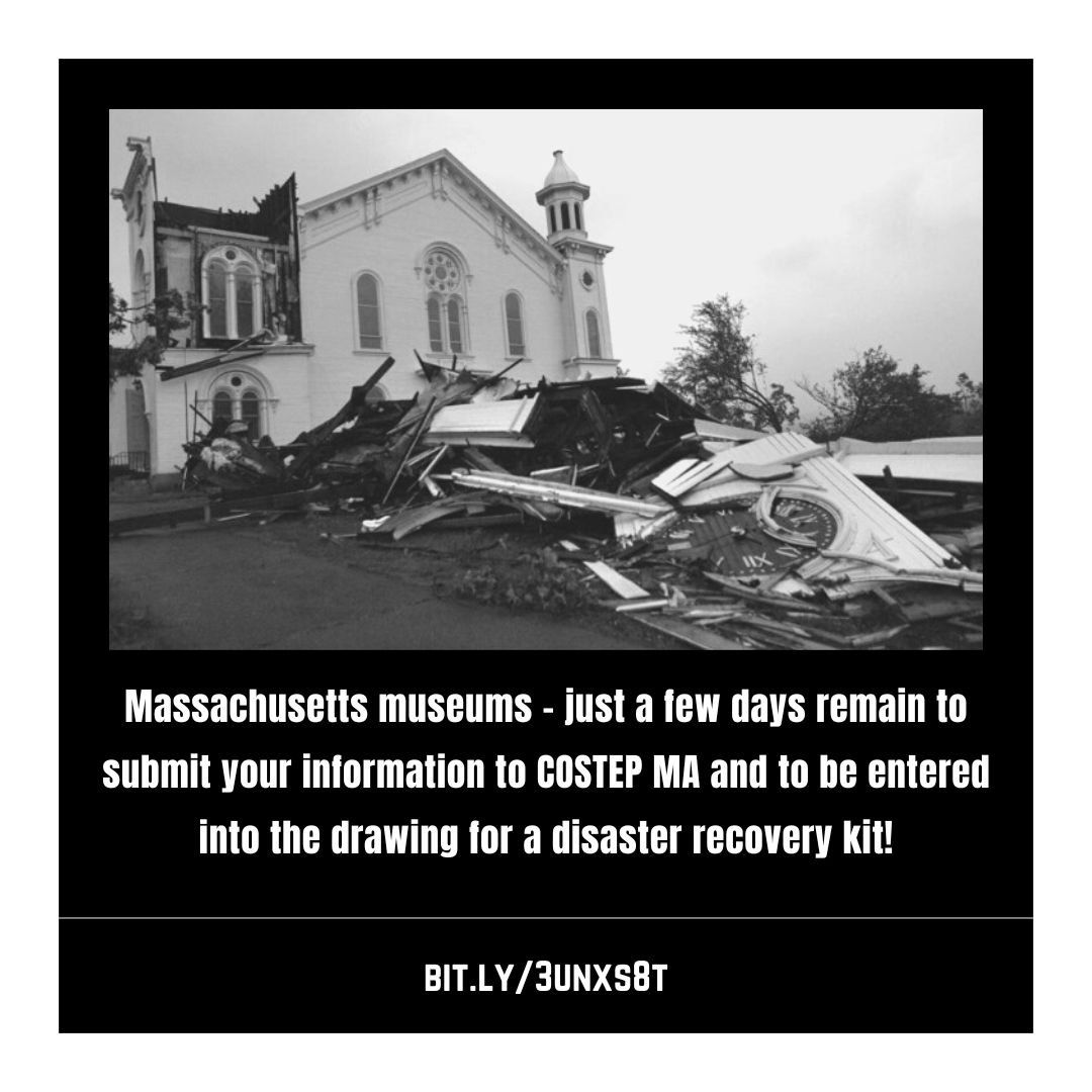 museumtastic's tweet photo. There are just a few days left to submit your organization's information to COSTEP MA and be entered into a drawing for a disaster recovery starter kit from University Products: https://t.co/i9lgT6NhIS

#DisasterPlanning #EmergencyPlanning https://t.co/2u31hgNw2T