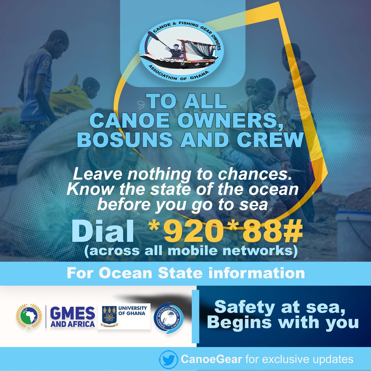 @capecffa @fish_safety @ilo @AfriqueCaopa @FAOfish @SSF_Nicole @ICSF1 @EU_MARE @LDAC_eu @PewEurope In #Ghana @CanoeGear has been concerned about lives and investments of #ssf that are lost at sea due to #climate change and bad weather,and has been engaging fishers on #SafetyAtSea, with support from @ug_gmes and @GhanaMet

@ICSF1 @GMESAfrica @nafcoast @BROT_furdiewelt @ccm_ucc