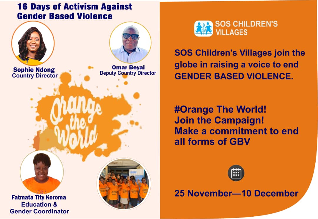SosLeone's tweet photo. @SosLeone joins the globe in raising a voice to end Gender Based Violence against Women and Girls. The campaign commenced with a launch both at  @soscvWCNA and locally at @SosLeone.Country Director @SophieNdong called for commitment among  staff to end this dehumanizing practice. https://t.co/fCMRP6Shgu