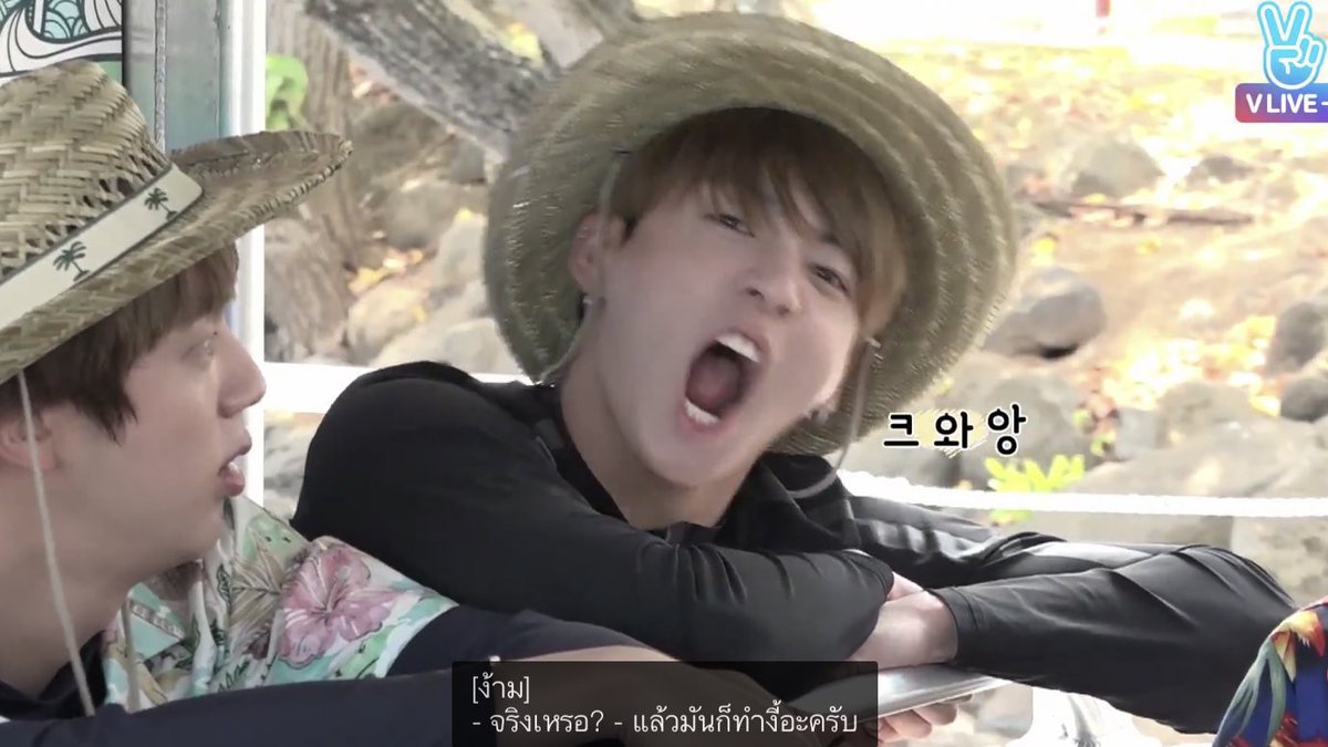 สิ่งนี้น่ารักมาก บังทันต้องไปดูฉลามจองกุกเลยไปศึกษาดูคลิปแล้วมาเล่าเรื่องฉลามว่ายมาชนลูกกรงเหล็กให้พี่ๆฟัง น้องบอกฉลามจะอ้าปากงับกรงแบบนี้นะ พี่จินบอกว่าจริงหรอ จองกุกเลยทำท่าให้พี่ๆดูว่าฉลามมันงับยังไง โคตรน่ารักเลยฉลามตัวนี้ 🦈