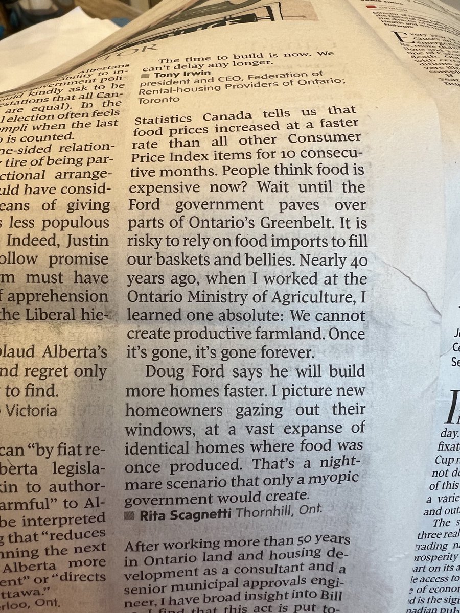 sunitadoobay's tweet image. Once farmland is gone - it is gone forever - grateful to see the ⁦@globeandmail⁩ editorial addressing the green belt sale again today - #greenbelt #ontario