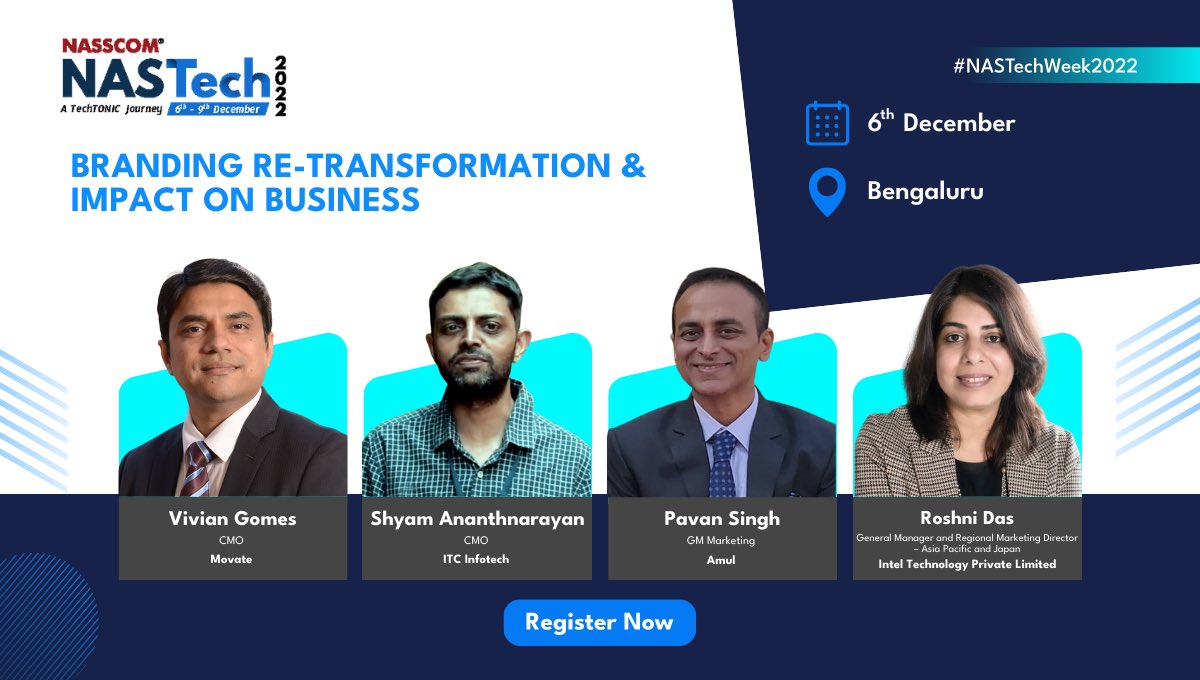 How does #tech elevate rebranding strategies? Find answers from <a href="/viviangomes2005/">Vivian Gomes</a> <a href="/movate_inc/">Movate</a>, Shyam Ananthanarayan <a href="/itcinfotech/">ITC Infotech</a>, Pavan Singh <a href="/Amul_Coop/">Amul.coop</a> &amp; Roshni Das <a href="/IntelTech/">Intel Technology</a> at #NASTech2022-A TechTONIC Journey 
6-9 Dec |#4Days5Cities| Hybrid
Register Now:bit.ly/3FjphR2