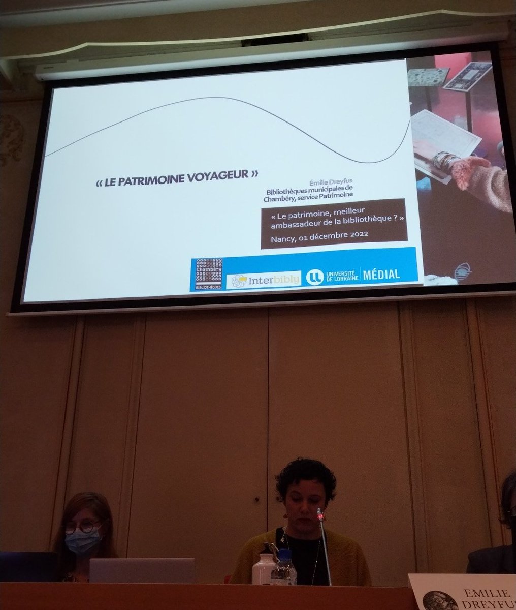 Deuxième intervenante, Émilie Dreyfus (BM de Chambéry) présente le dispositif "Patrimoine voyageur" en direction des publics éloignés.

#patrimoine #ecrit <a href="/medial_cfcb/">Médial - CFCB Grand Est</a> @Interbibly