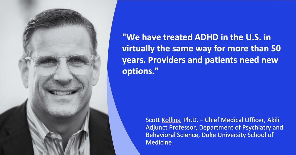We're thrilled to announce that <a href="/skollins1/">@skollins1, Scott Kollins</a> has joined Akili as Chief Medical Officer. His experience with innovative approaches to ADHD treatment will be invaluable as we work to deliver for patients and their families every day. tinyurl.com/5e5vmp59