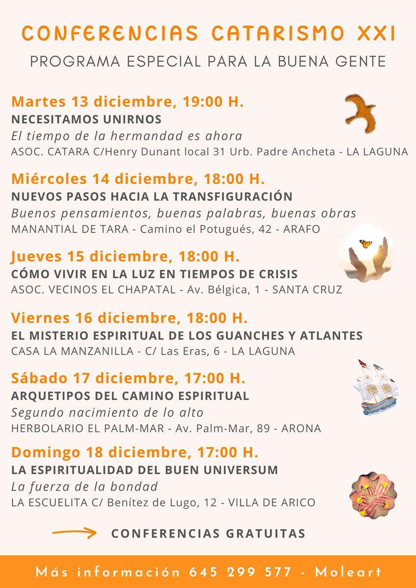 EcoCanaria's tweet photo. El #barcoblanco de la #hermandad catara vuelve a #Tenerife desde el 13 de diciembre hasta el 18. Para recordar como despertar nuestra #espiritualidad a través de las formas #arquetípicas que ya los #Guanches, como último herederos de #Atlántida, conocían.
Con #juandesangrial #paz https://t.co/UG7I2viEkW