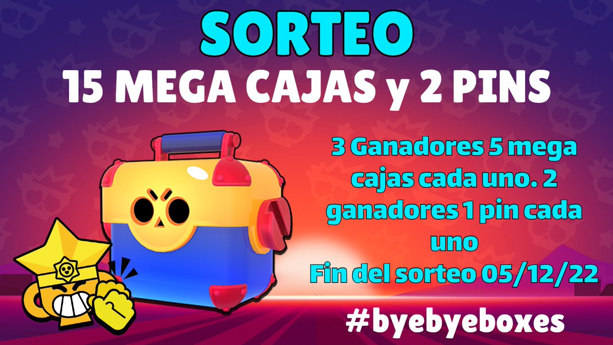 🎁 Sorteo 15 mega cajas y 2 pins exclusivos 🎁
Requisitos

-Seguir <a href="/Torres99Aj/">AJ-🍻</a> 
-Seguir <a href="/SupremeH_GG/">Supreme Hispanic 🏆</a> 
-Dar Rt &amp; ❤️
-Tag 2 friends

#byebyeboxes #BrawlStars