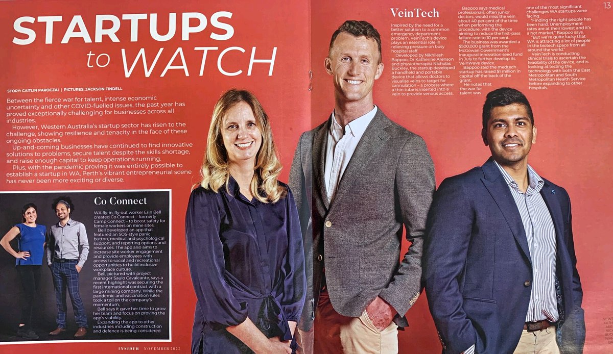 VeinTech (@veintech_au) on Twitter photo Did you spot us in The <a href="/westaustralian/">The West Australian</a>? We recently announced that we have secured $1.5M of Seed funding to advance our technology towards clinical and commercial readiness. An honour to be featured in the "Top 21 Perth Startups To Watch" list to celebrate this milestone! Did you spot us in The <a href="/westaustralian/">The West Australian</a>? We recently announced that we have secured $1.5M of Seed funding to advance our technology towards clinical and commercial readiness. An honour to be featured in the "Top 21 Perth Startups To Watch" list to celebrate this milestone!