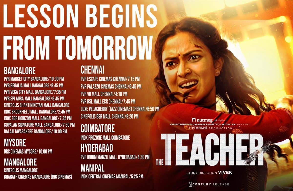 Lessons Begins From Tomorrow
#Teachermovie 
#Amalapaul
From the director of #Athiran #vivek

@vtvfilms
@NutmegProd @tvaroon @Amala_ams
#vivek
#Abhishekramisetty #PruthvirajGK #LiyaVerghese @propratheesh