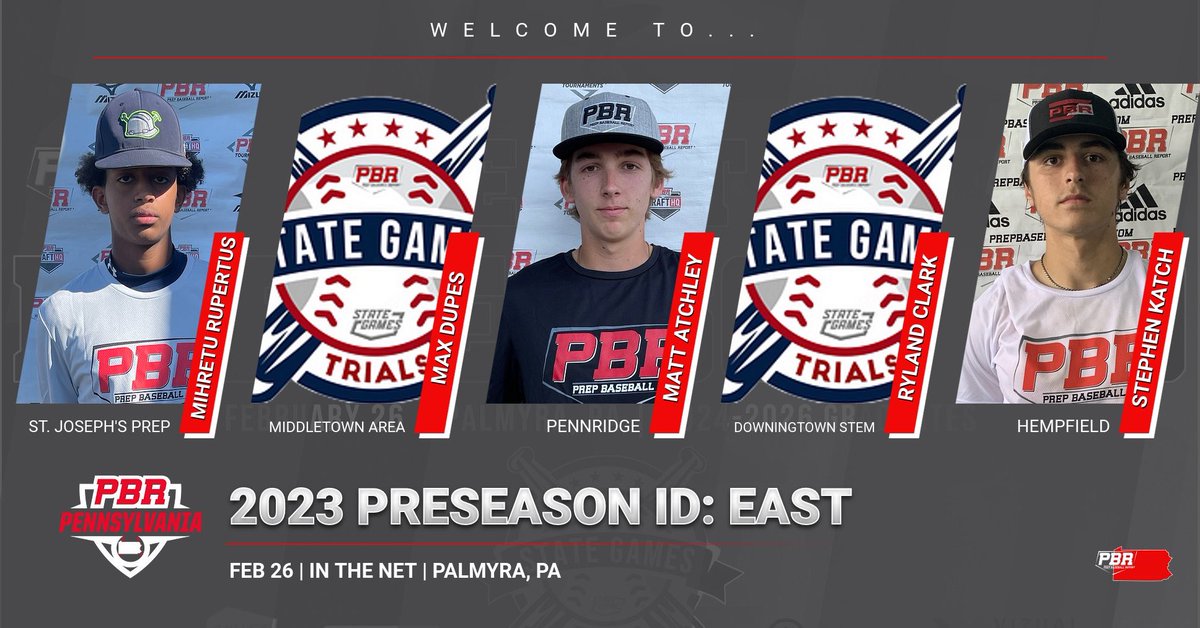 PrepBaseballPA's tweet photo. Welcome to 2023 Preseason ID: East (95% Full)

📍Feb 26 | @InTheNetSC | Palmyra, PA

✅ 2023 PA State Games Qualifier🏟️
✅ @TrackManBB 📡
✅ @Blast_Bsbl 💥
✅ @GetWithSwift 🏃‍♂️
✅ @VizualEdge 💻
✅ Social Media Coverage📲

Register ➡️ https://t.co/97qWUNPL1f https://t.co/aHXG27hbdX