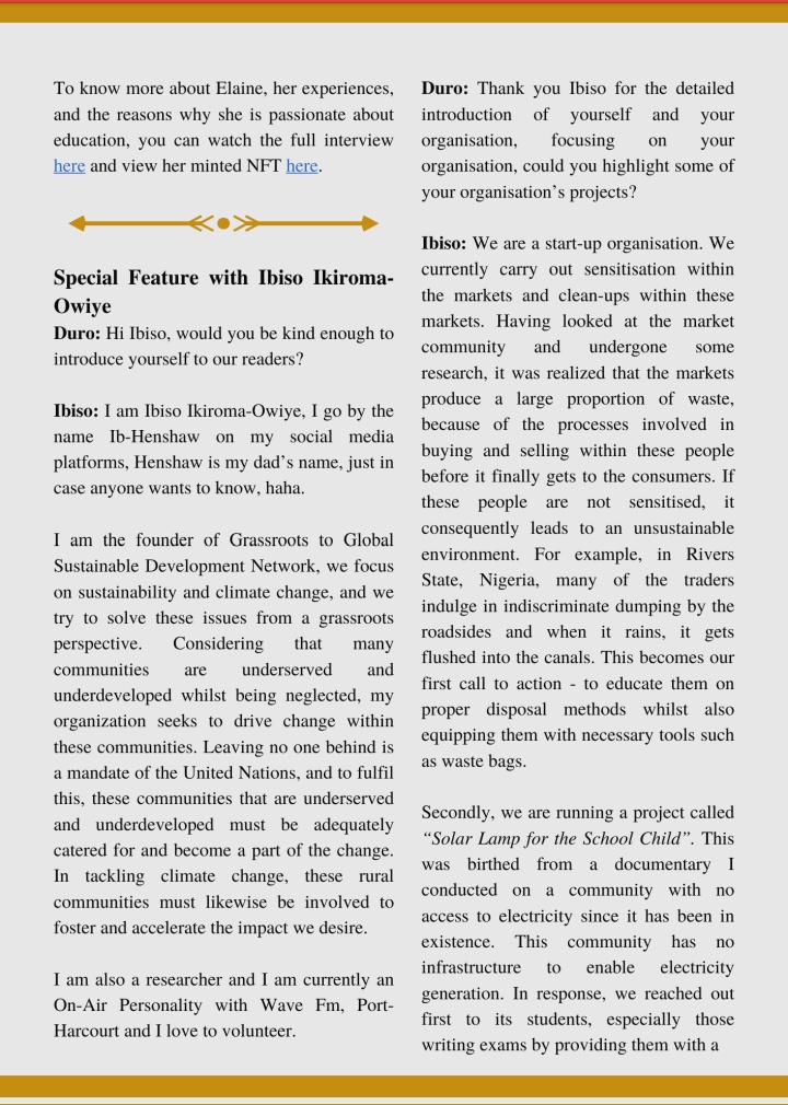 ib_henshaw's tweet photo. We were born for a time as this and we are the solution to our🌍. I recall saying to myself that I was going to make it to a magazine&amp;newspaper someday. And here it is, my first Magazine&amp;Newsletter feature by @krisullis🥰 Thank you @CarolineCarescc @duro_fa 🌟 https://t.co/IoTrYzGS4x