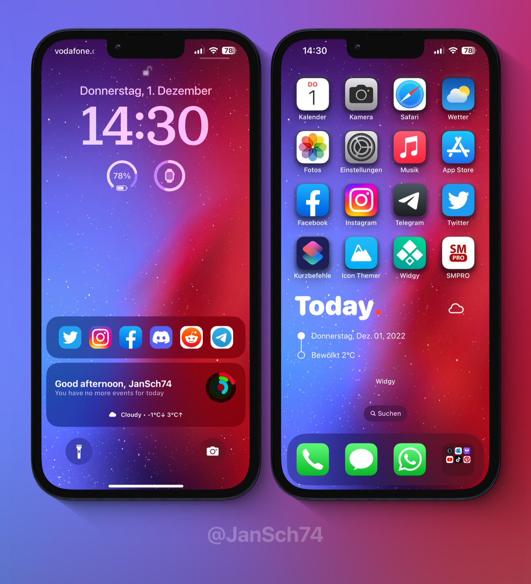 JanSch74's tweet image. Stock Setup again 📱🔥 #iOS1611 #iPhone14 #Lockscreen #Homescreen #Wallpaper #Widgy #HomescreenCreator #ActivityBuilder #Mocko @LockLauncherApp Credits @ all Creators‘! 😎