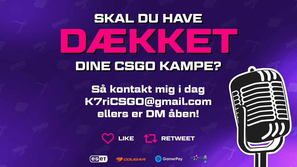 Skal du/i have dækket jeres kampe på dansk? så kontakt mig i dag. Intet er for stort eller småt - alle er velkommen.

Like og Del meget gerne - Spred budskabet, og hjælp mig til flere dækket kampe, som jeg holder af

#DanskCS #CSGO #Kommentator #CASTING