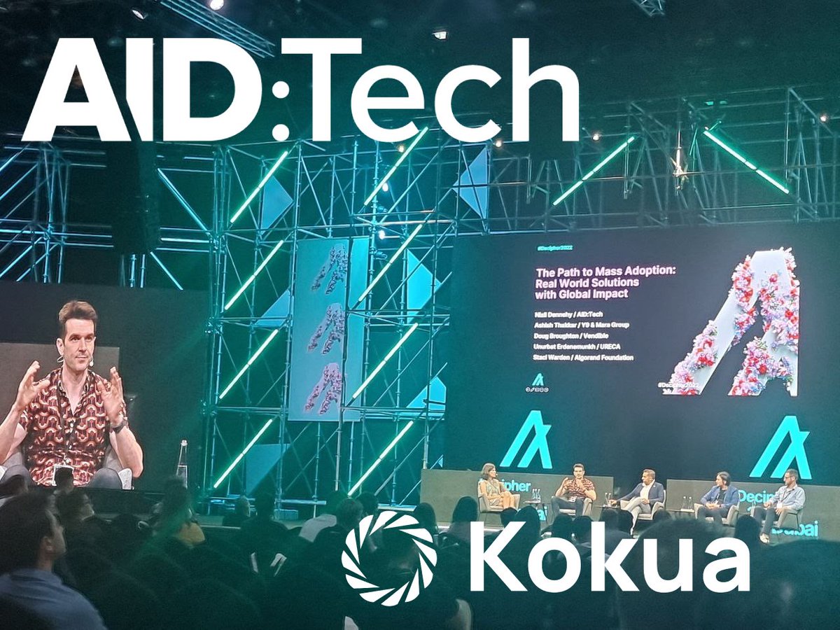 Honoured to share stage <a href="/DecipherEvent/">Decipher 2022</a> w/ <a href="/StaciW_DC/">staci.algo</a> <a href="/AshishJThakkar/">Ashish J. Thakkar</a> <a href="/brought012/">brought</a> Unurbat &amp; <a href="/mattkeller1/">mattkeller.algo</a> of <a href="/AlgoFoundation/">Algorand Foundation</a> to discuss Real World Solutions on #blockchain 

We announced launch of <a href="/aidtechnology/">AID:Tech</a>'s Kokua Product on <a href="/Algorand/">Algorand Technologies</a> 

Kudos to <a href="/AlexaJaccarino/">alexacarr.algo</a> behind scenes!
