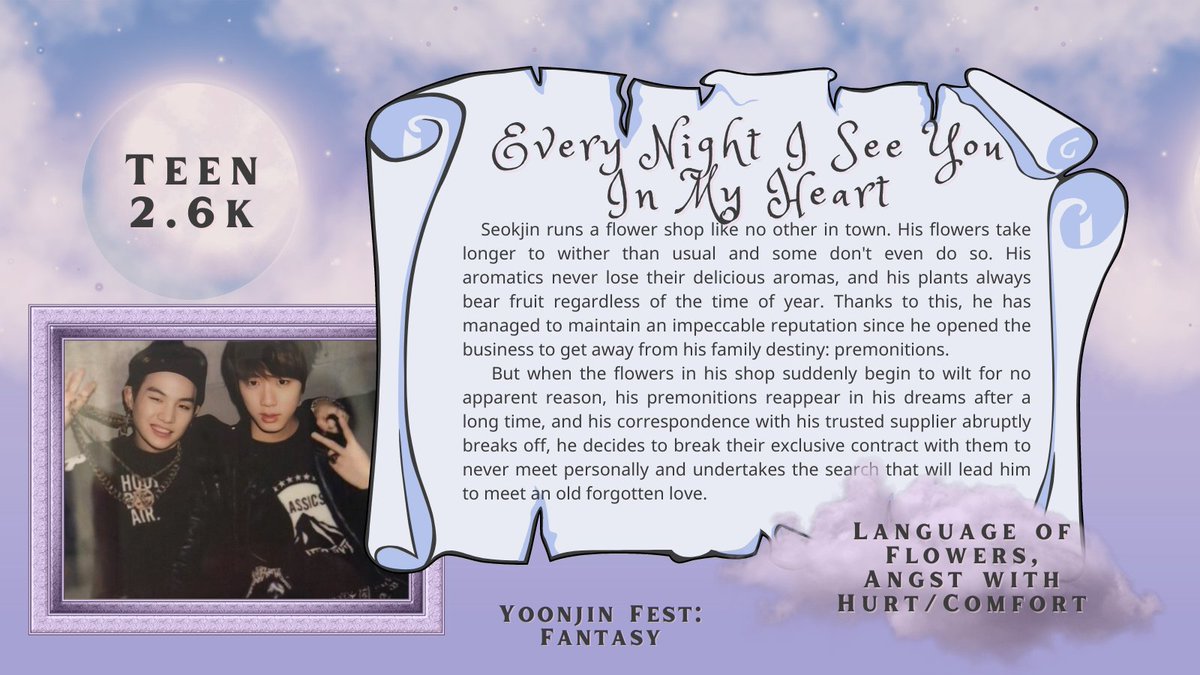 yoonjinfest's tweet photo. ☁️ Every Night I See You In My Heart ☁️
✍️ Maru (BlueMooonchild) / @BlueMooonchild 
🔗 https://t.co/TjsOCx3QG8 https://t.co/Br9DbSBg3C