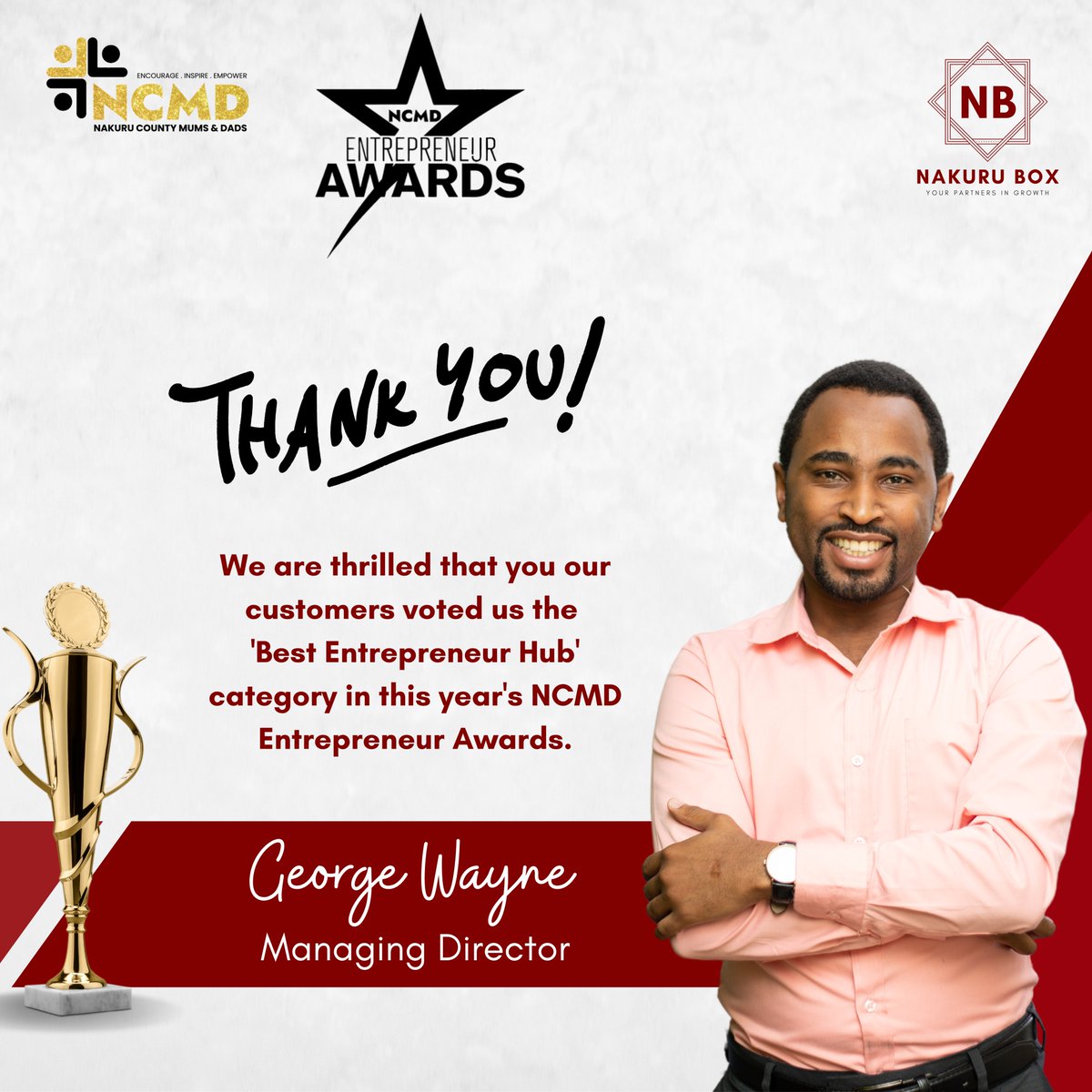 nakuruboxke's tweet photo. We are thrilled to win the 'Best Entrepreneur Hub' 2022. Thank you for your votes and support.
#nakurubox https://t.co/qteN8yCGqO