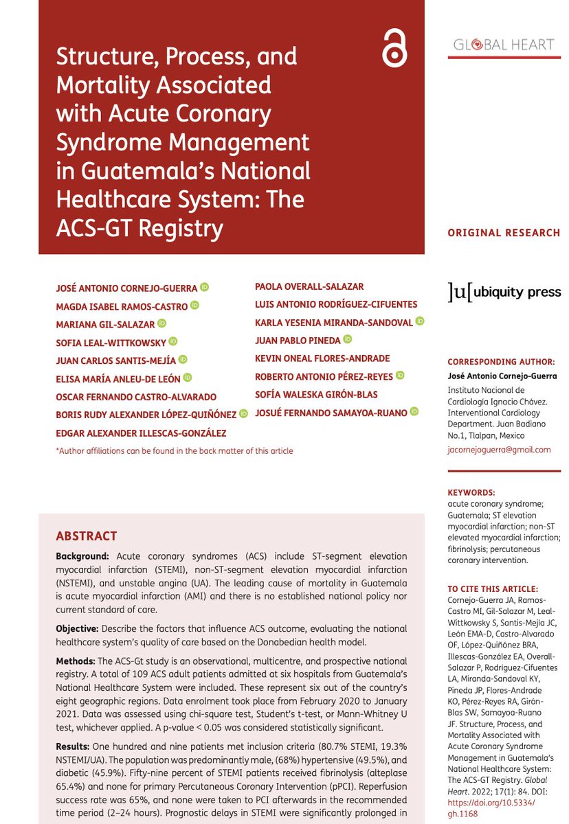 gt_acs's tweet photo. ¡Publicamos los datos del primer año de recolección en el global heart journal! Gracias a todo el increíble esfuerzo de nuestro equipo./Published our first year's data in the global heart journal @worldheartfed! Thanks to our team for the amazing effort. 
https://t.co/gBb4UaNK6L https://t.co/UwwOxE27pq