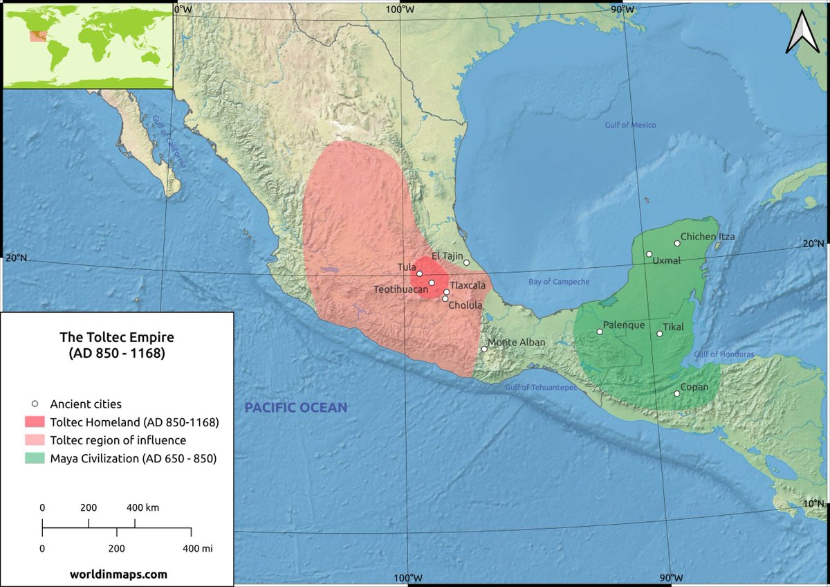 HistorySchmuck's tweet photo. The Toltecs presumably arose from Teotihuacan culture c950CE. Somewhat mythical they were considered the Aztec's forbearers, pioneering future art and architecture, before declining c1150CE, replaced by other cultures. #Mexico #Toltecs #NativeAmericanHeritageMonth https://t.co/UMPRRjmD5B