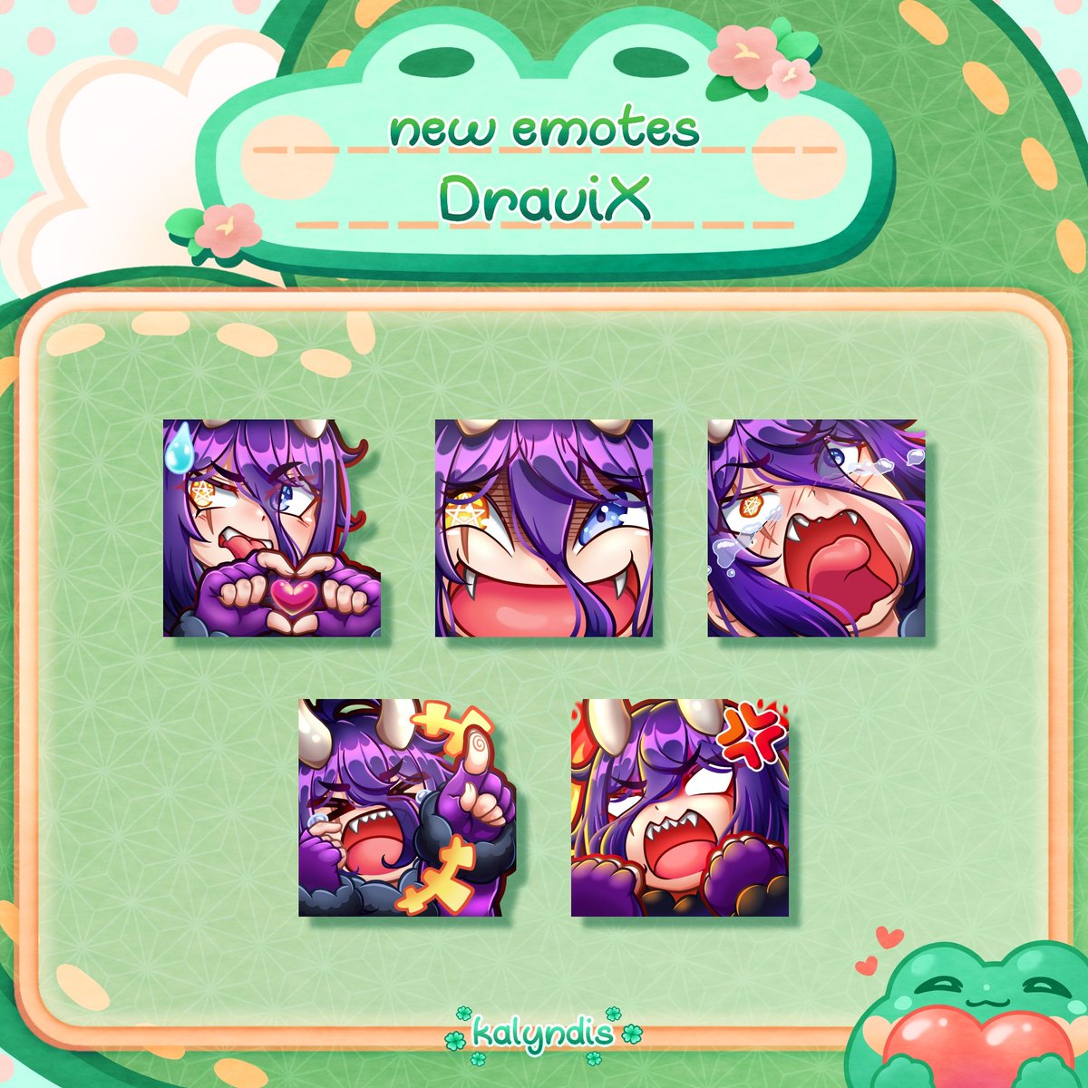 kalyndis's tweet photo. 💚 New emotes for @/DraviX!! 💚✨

#twitch #emoteartist #drawing #digitalart #oc #originalcharacter #chibi #cute #demon #commission #anime #memes https://t.co/LVuuDUFfb0