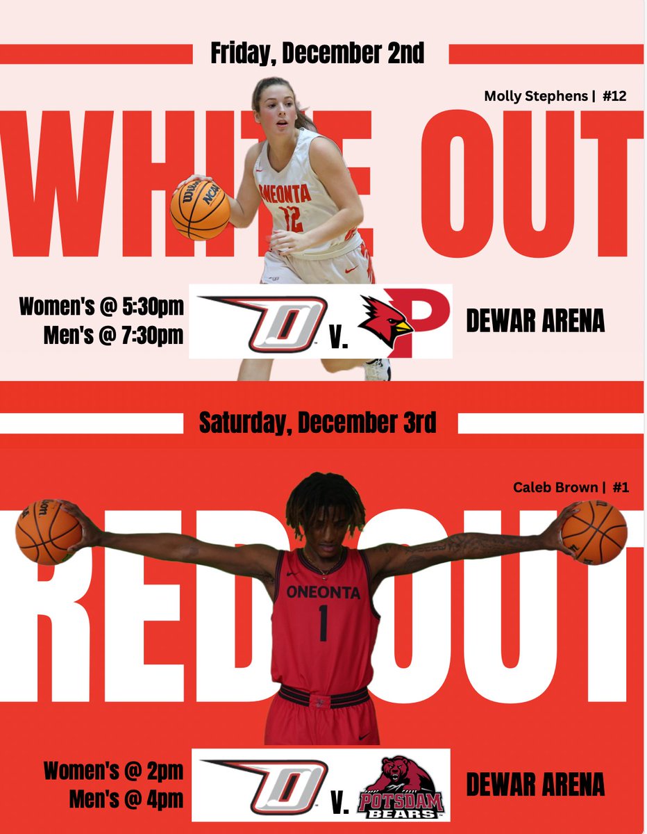 It's a big conference weekend for our women's and men's basketball teams! Be sure to wear white on Friday and red on Saturday! #HereWeGoO