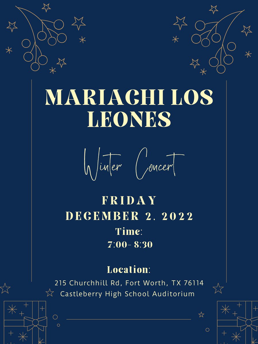 Join Mariachi Los Leones this Friday for our Winter Concert! #MARIACHI #CASTLEBERRYISD #CHS