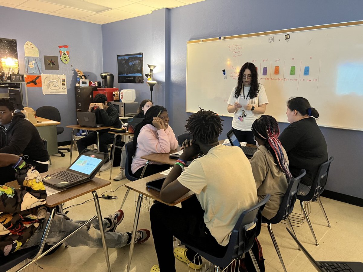 THS_Academics's tweet photo. Math Models content team was Caught in the Wild using STATION ROTATION and MANIPULATIVES to engage students in solving problems involving personal taxes! 
Thank you Ms. Perurena, Ms. Johnson, Mr. Ransleben and Mr. Clements for your innovative instruction for our Wildcat students! https://t.co/Y4G1RsCNok