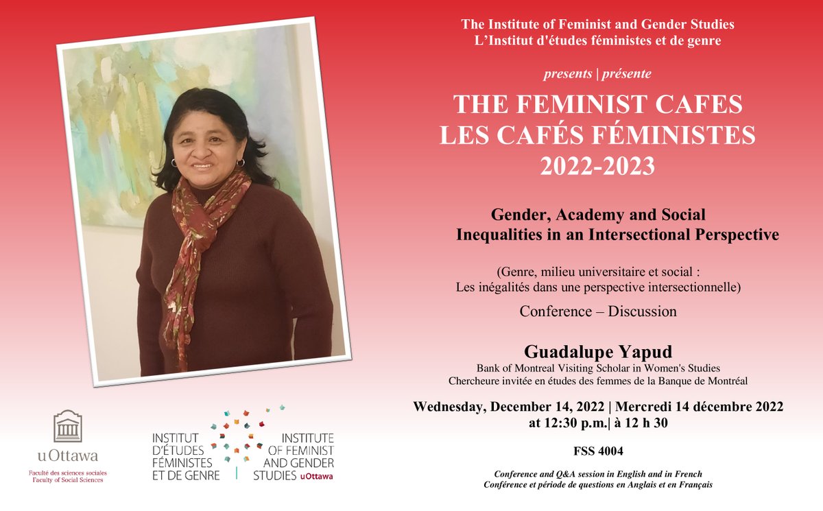 📅À venir, ce 14 décembre! 
Rendez-vous aux CAFÉS FÉMINISTES avec Dre Guadalupe Yapud.

📅Upcoming! On December 14th!
Join the FEMINIST CAFES with Dr Guadalupe Yapud.