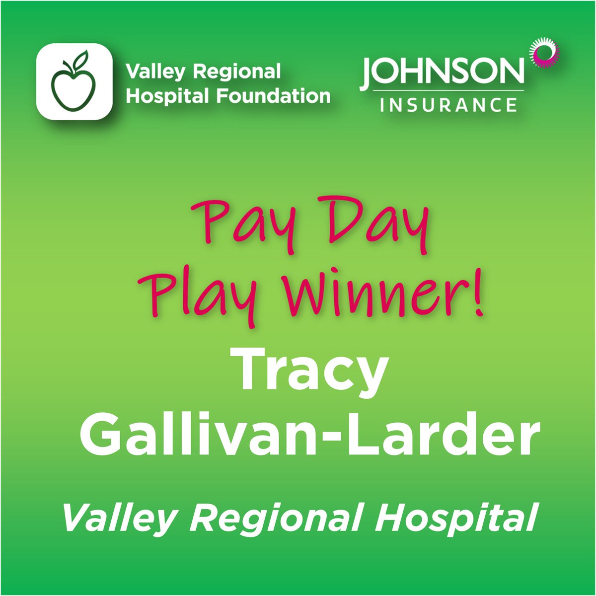VRHFoundation's tweet photo. Congratulations Tracy!  You are our $1000 Staff lottery Pay Day Play winner brought by @WeAreJohnson 🥳💜🥳
Thank you for supporting #ValleyRegionalHospital Foundation and our mission to enhance #healthcare for all of the #AnnapolisValley https://t.co/af3Kd9vF5g