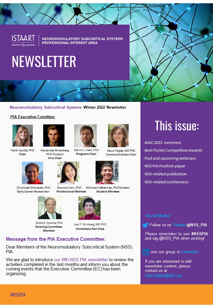 Dear @NSS_PIA followers, Please click the link below to catch-up on what is happening with our PIA: 🧐 AAIC 2022 Recap 📅 Upcoming meetings 📚 Recent Publications ... and more! Regards, NSS PIA Executive Committee Newsletter #NSSPIA #ENDALZ @ISTAART ▶️ drive.google.com/file/d/1iD5GuO…