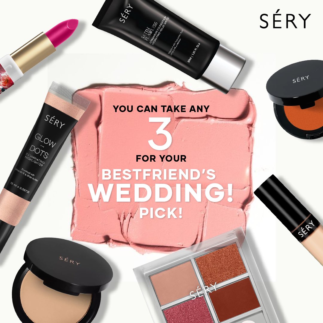 serycosmetics's tweet image. If you had to carry any 3 makeup products for your best friend’s wedding, what would you pick?
Go comment!

#contour #conceal #highlight #Primer #highlighter #eyeshadowpalette #contourandhighlight #contourandhighlighting #vegan #crueltyfree #getsery #getsetsery #serycosmetics