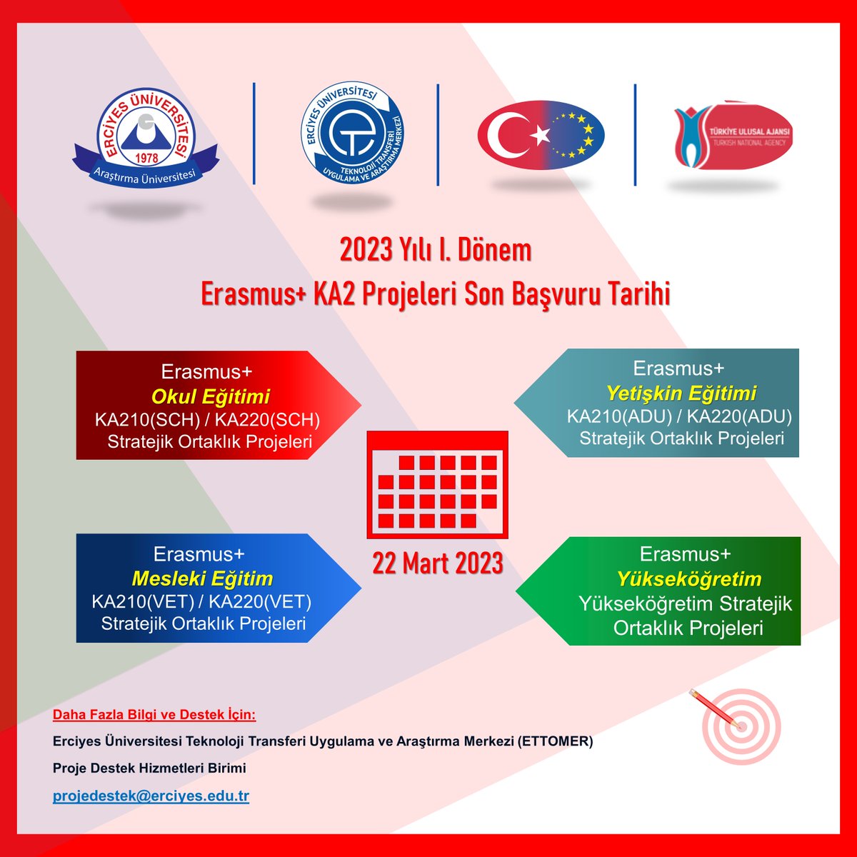 2023 Yılı Erasmus+ Teklif Çağrısı ve Program Rehberi yayınlanmıştır.

Detaylar için; ettomer.erciyes.edu.tr