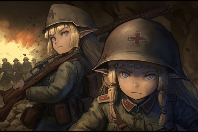 そしてこっちは生成された中でも一番クオリティの高い武装エルフの画像。 