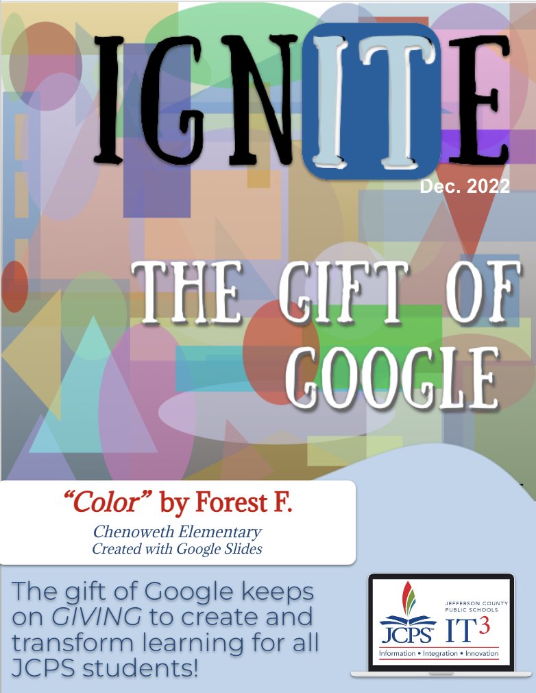 JCPSDigIn's tweet photo. DECEMBER IGNITE || ❄️ Our 4th issue of IGNITE is out now! 

This month's edition features @GoogleWorkspace
as a tool to transform and engage students' learning, featuring digital art from a @chenowethes student.

✅ Check it out: https://t.co/cjMKyZpoRQ

#WeAreJCPS #JCPSDigIn https://t.co/s2fK8kvUfB