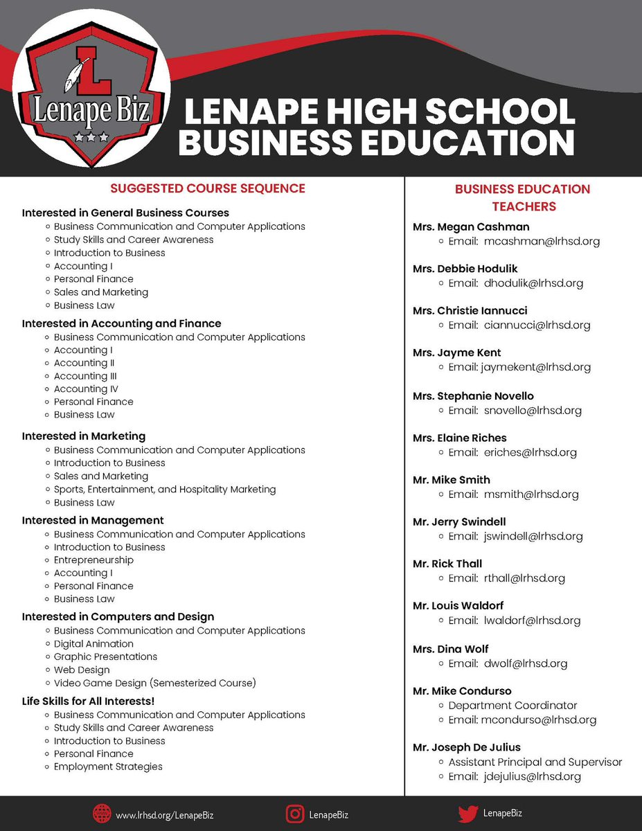It's course selection time! Have you considered taking a business education course next year? Check out our new brochure. See link in bio for more information.