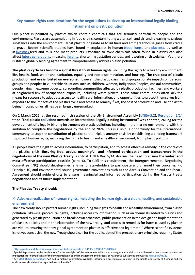 ciel_tweets's tweet photo. 📣 NEW: @UNHumanRights calls for a #PlasticsTreaty that:
🔸Advance realization of human rights, incl. the right to a #HealthyEnvironmentForAll
🔸Hold polluters accountable
🔸Safeguard the #HuamnRights of those who suffer the most from #PlasticsCrisis
READ: https://t.co/4uJzSq8Z38 https://t.co/kqx9UYZi4f