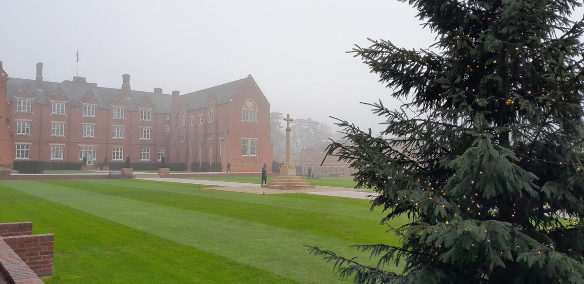Twinkling Christmas lights and fresh stripes on the Quad. Happy foggy December everyone 🥳